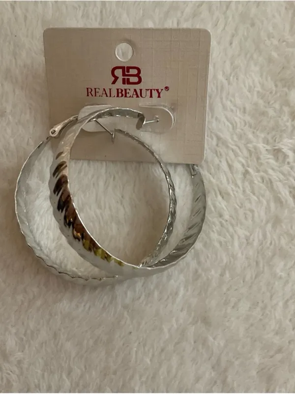 Real Beauty Silver Twisted Hoop Earrings - Image 4