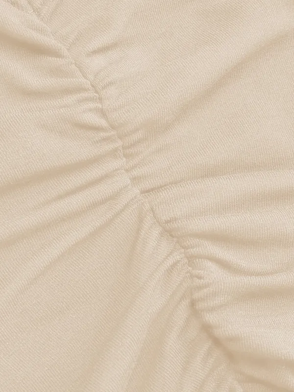 CIDER Beige Sleeveless High Neck Ruched Tank Top - Image 8
