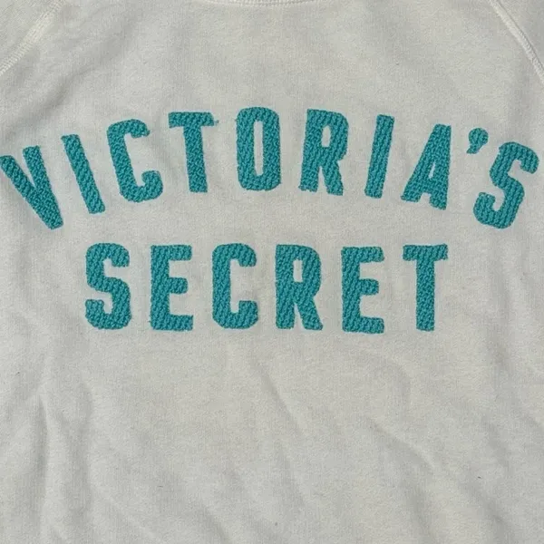 Victoria’s Secret White Blue Wide Neck Oversized Sweatshirt Women’s XS - Image 4