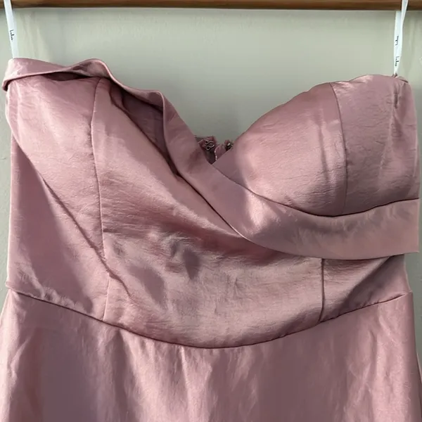 Lulus Maxi Dress Real Romantic Light Rose Pink Satin Strapless Flowy Size S - Image 8