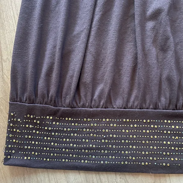 Vintage Y2K Spaghetti Strap Top Chocolate Brown Gold Sequins Medium Neutral - Image 4