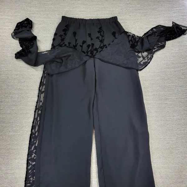 VTG Ronni Nicole Velvet Burnout Wide Leg Pants M Black Sheer Holiday Party - Image 5