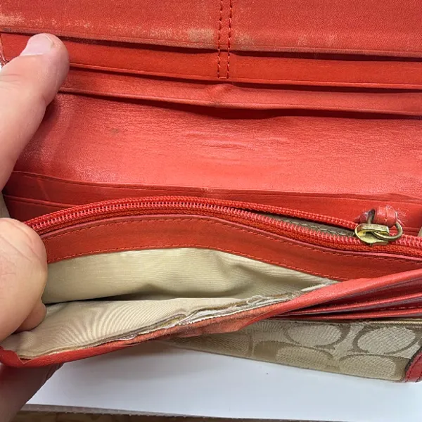 Coach Signature C Flap Orange Canvas Wallet - Image 5