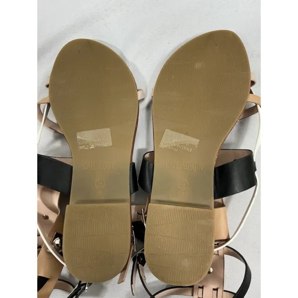 Womans New Cape Robbin Thong Ankle Cuff Gladiator Flat Sandals 9 Black Brown - Image 4