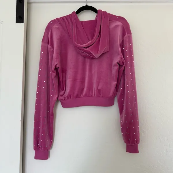 Y2K Vintage Velour Zip Up Hoodie Rhinestone McBling Baddie Track Jacket Cropped - Image 2