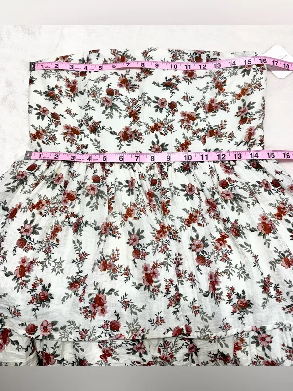 Altar'd State Ivory Strapless Floral Tiered Mini Dress Size Large - Image 10