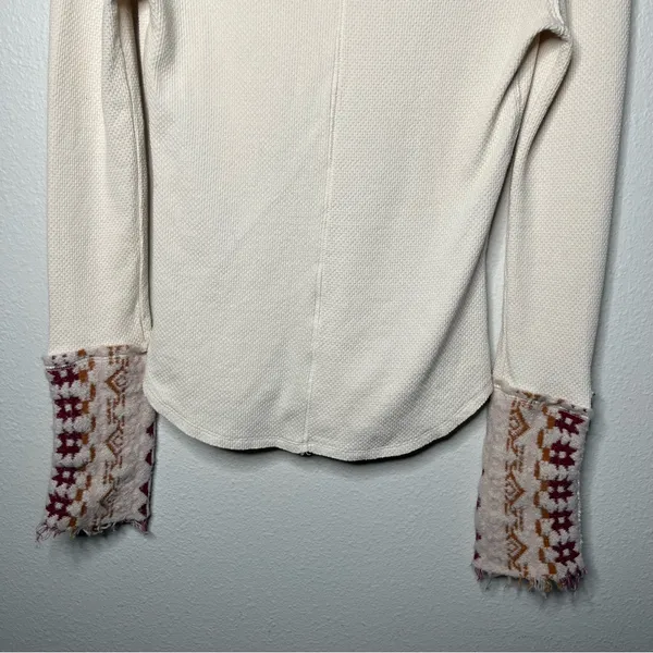 Free People We The Free Cream Waffle Knit Art School Cuff Long Sleeve Thermal - Image 8