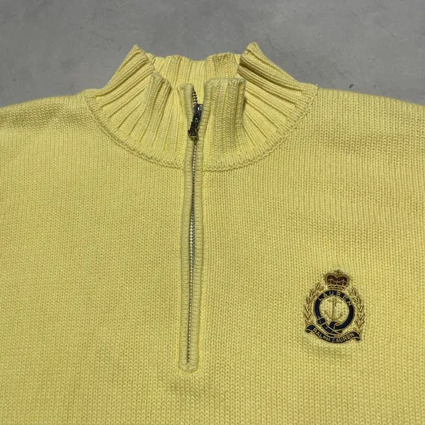 Polo Lauren Ralph Lauren Unisex 1/4 Zip Yellow Knit Cotton Sweater SZ XL Crest - Image 2