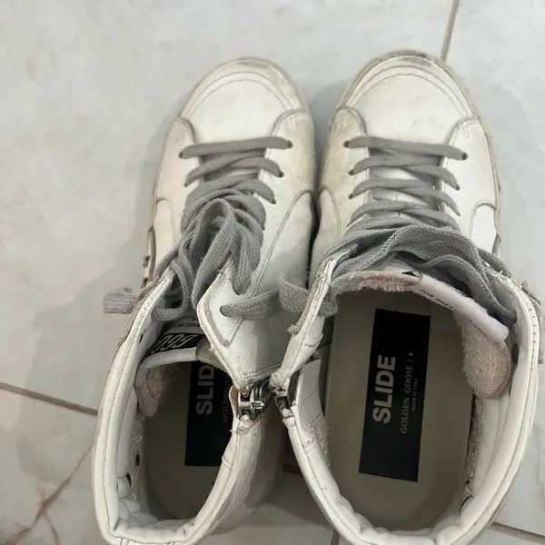 Golden Goose White Slide Silver Metallic Leather Star Flash High Top Sneakers - Image 10