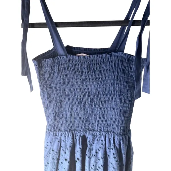 Pink Lily Navy Blue Eyelet Smocked Sundress Midi S Coquette - Image 3