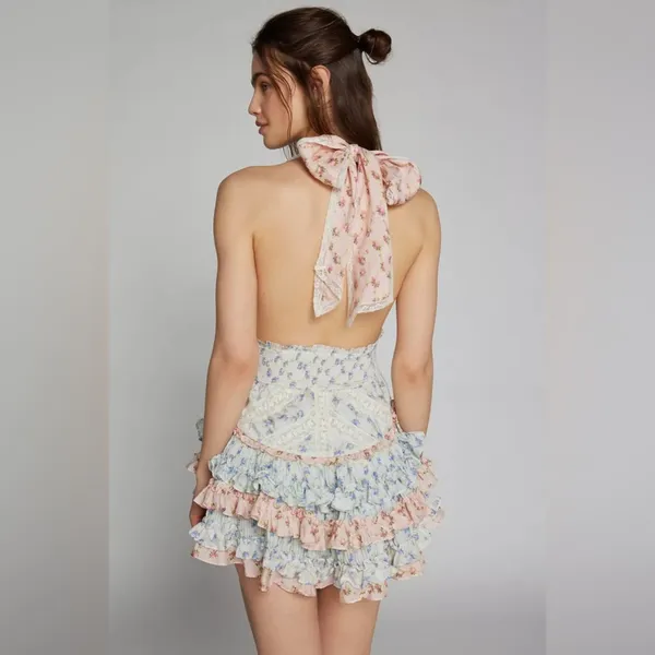Like New LoveShackFancy Quintell Halter Mini Dress - Image 5