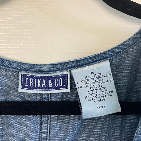 Vintage 90s Erika & Co. Embroidered Floral Denim Sleeveless Dress Size L - Image 2