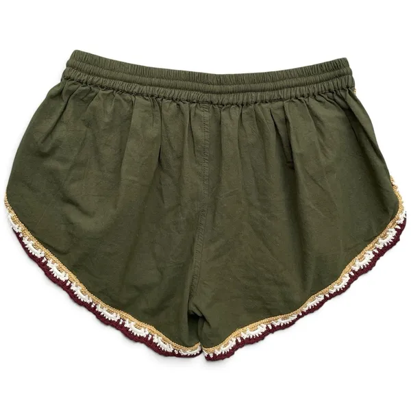 Free People Coastal Cruise Olive Green Crochet Trim Boho Pull On Shorts S/M NWT - Image 8
