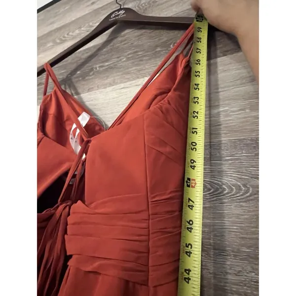 Azazie Paprika A line Pleated Chiffon Long Dress Farren Bridesmaid Formal Orange - Image 12