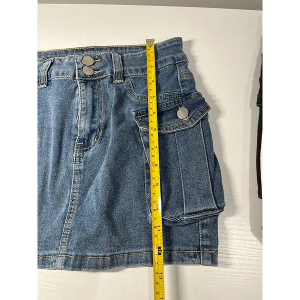 bundle love Tree Denim Cargo white Mini Skirt with Black‎ and blue skirt S Y2K - Image 12