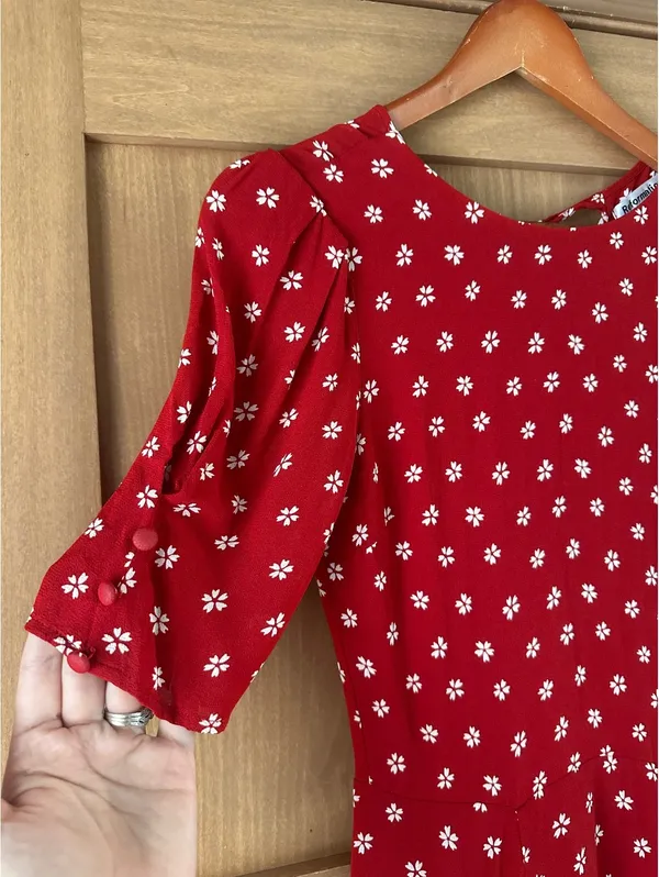 Reformation Bard Floral-Print Crepe Mini Dress in Red Women’s size 6 - Image 3
