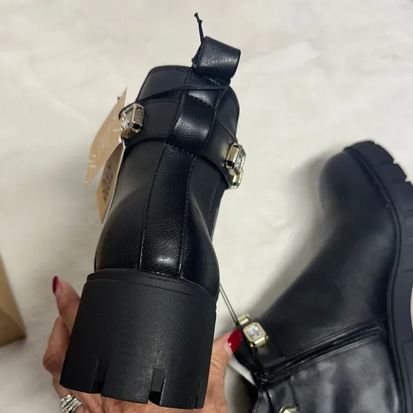 Stylish Black Ankle Boots with Gem Details Size 9 - Image 8