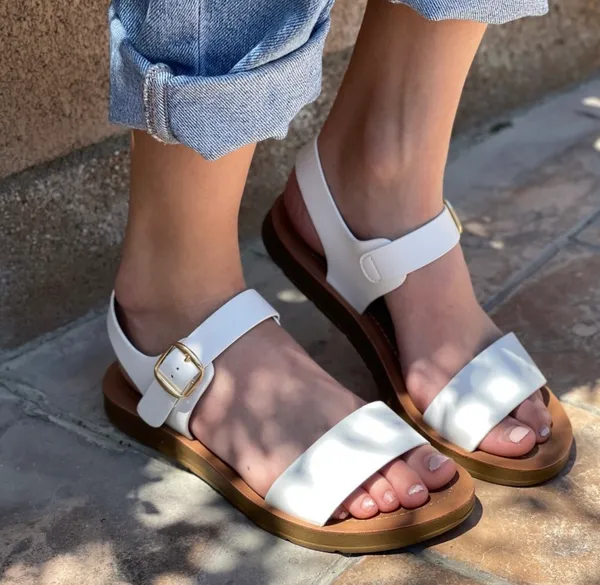 White Vegan Leather Ankle Strap Sandal Size 7 - Image 2
