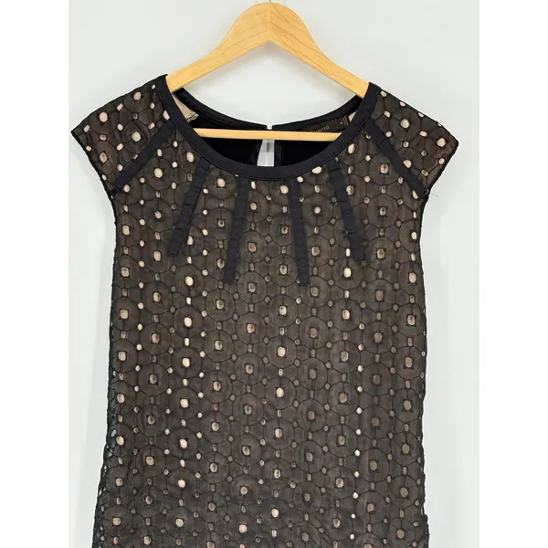 The Limited Blouse Women Medium‎ Black Lace Cap Sleeve Keyhole Back Coquette - Image 4