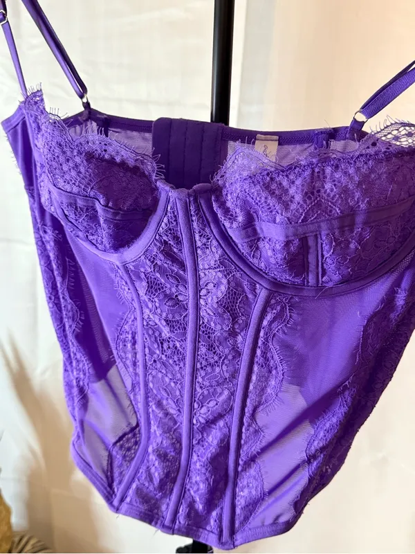 Urban Outfitters Out From Under Lace Purple Underwire Corset Top Bustier Coquett - Image 5