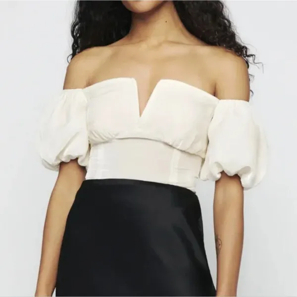 Reformation Amina Velvet Top Size 8 Fior Di Latte Corset Bodice Romantic - Image 8