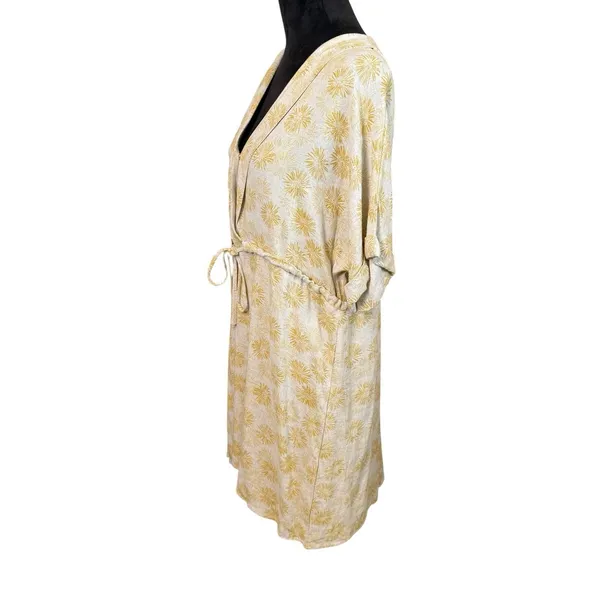 Entro Beige Yellow Linen Blend Dress Size Large Boho Chic Bohemian Sunburst Sun - Image 4