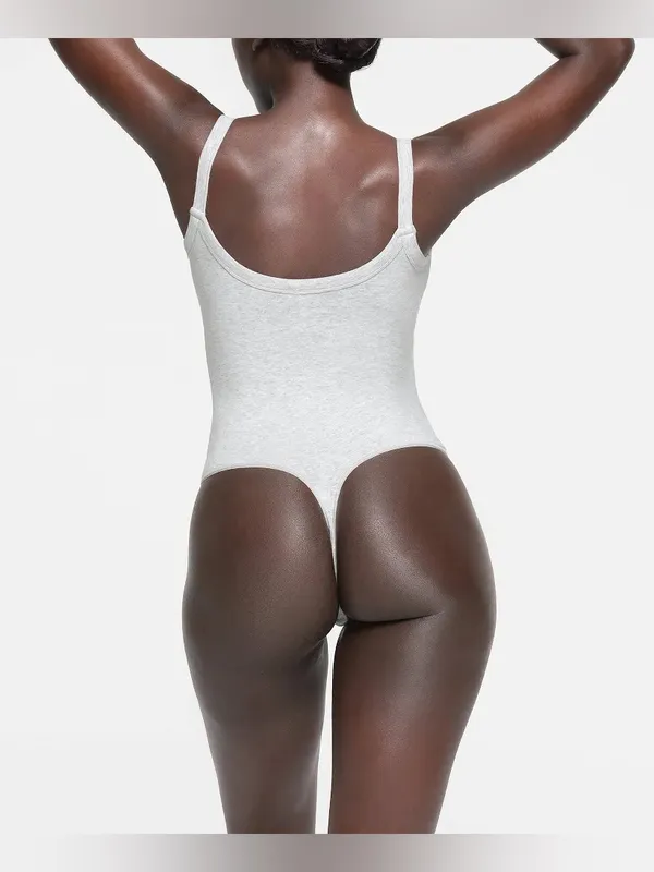 SKIMS NWT Cotton Jersey Scoop Neck Bodysuit in Light Heather Grey‎ Size XL - Image 3
