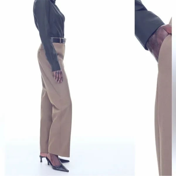 ARITZIA Babaton Agency Pant Wool Trousers Tan Front Crease Minimalist like new 0 - Image 14