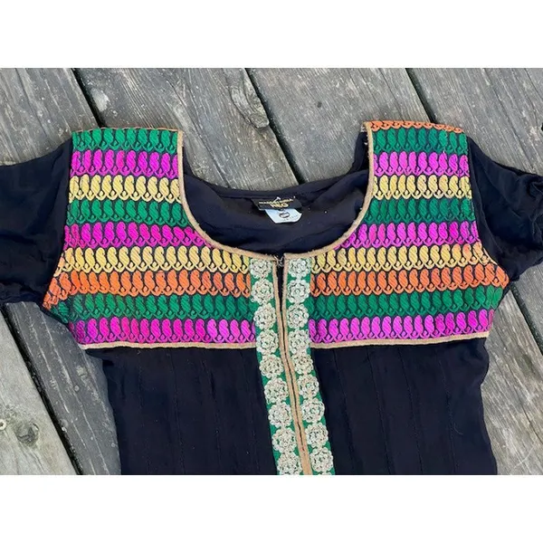 dress embroidered cotton boho black pink orange - Image 2