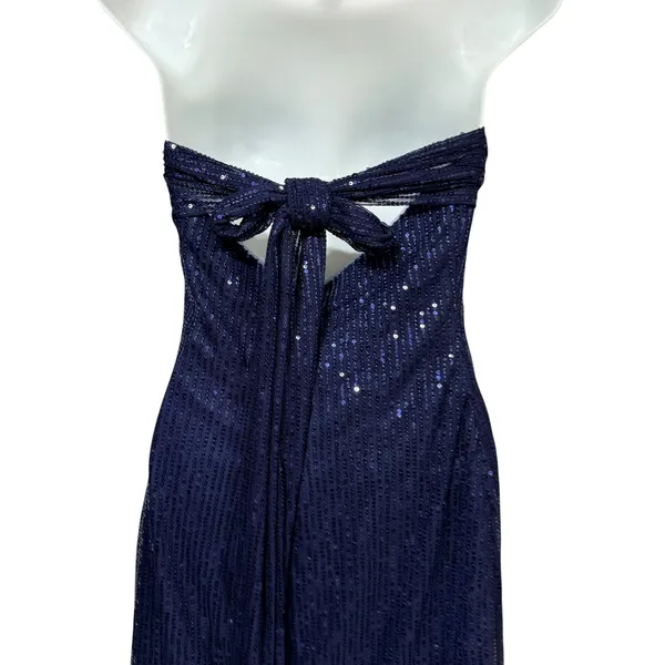 Navy Blue Sequin Strapless Mini Dress with Back Bow Detail Size 6 Cocktail Party - Image 4