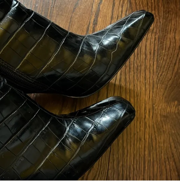 MANGO black croc embossed boots - Image 5
