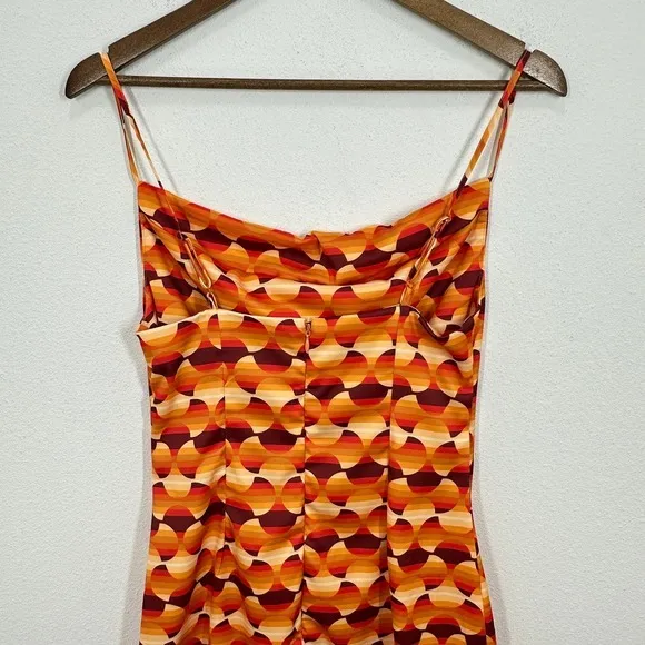 Urban Outfitters Retro Geometric Print Cowl Neck Slip Mini Dress‎ Orange Yellow - Image 6
