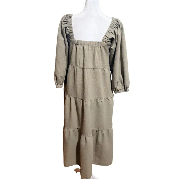 Grade & Gather Tiered Midi Dress Size‎ S Taupe Excellent Puff Sleeve - Image 3