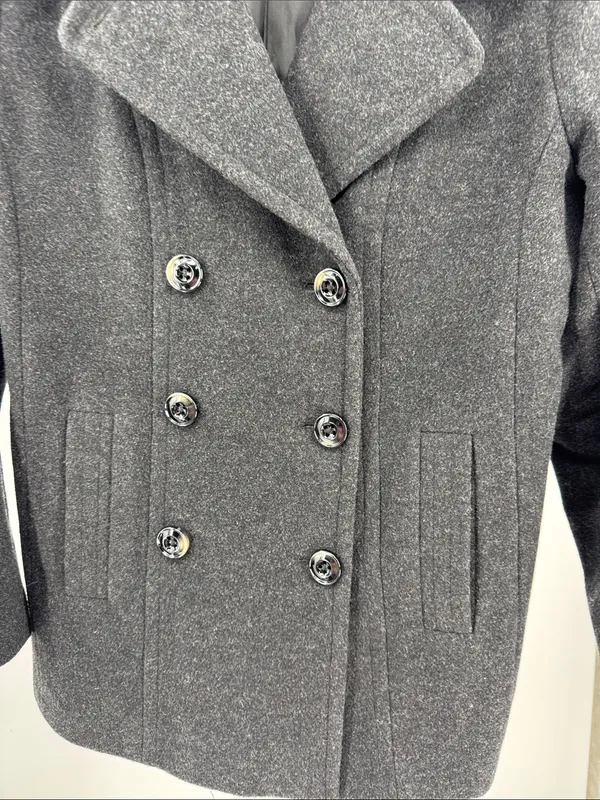 London Fog Women's Dark Charcoal Pea Coat L wool blend winter outdoors neutral - Image 4