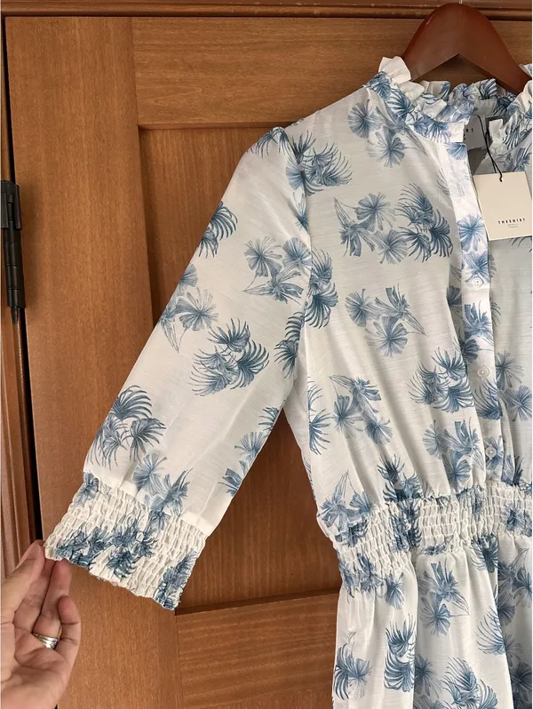 NWT The Shirt Rochelle Behrens Tiered Mini Dress White Blue Floral Women’s Small - Image 3