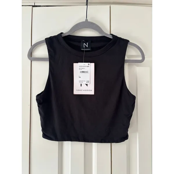 NWT Naked Wardrobe Black Sleeveless Crop Tank Top Women’s Large Stretch - Image 2