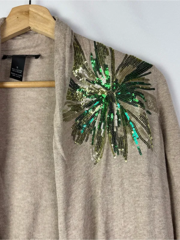 INC International Concepts Brown & Green Sequin Embellished Cardigan Sweater S - Image 3