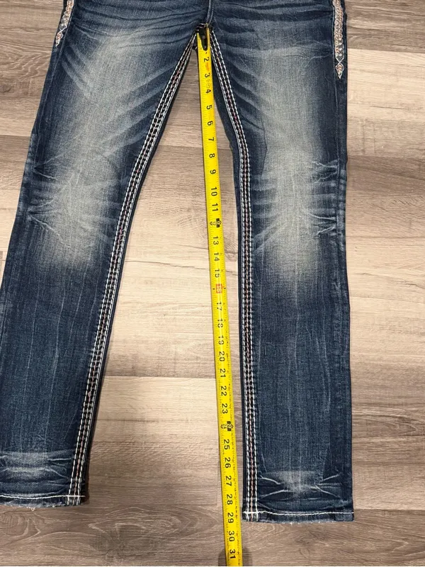 Rock Revival Womens Lorelei Mid Rise Straight Embellished Jeans Size 27 - Image 4