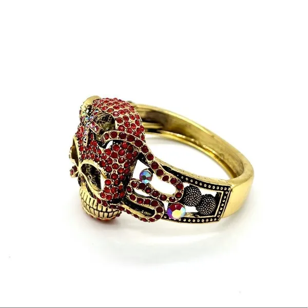 Skull Head Cuff Bracelet w/ Red Rhinestones - Image 3