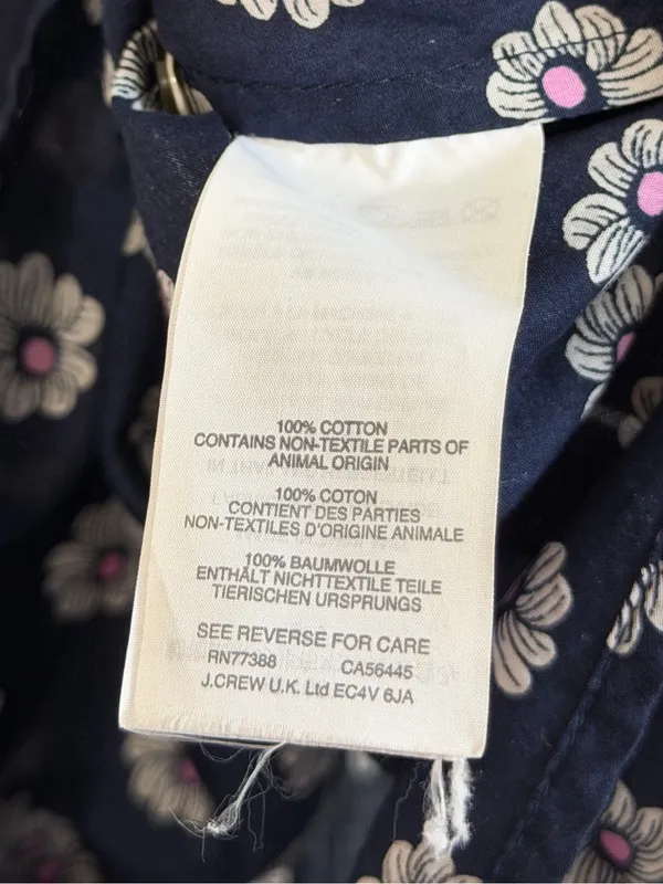 J. Crew Long Sleeve Perfect Button Down Shirt Floral Size 8 Navy Blue Top - Image 9