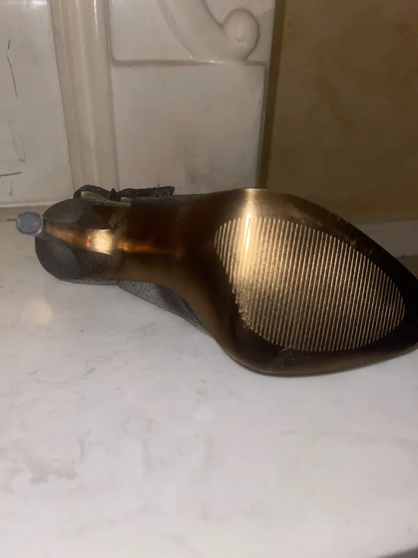 Steve Madden Dark Brown Snakeskin Peep-Toe Slingback Heels - Image 5