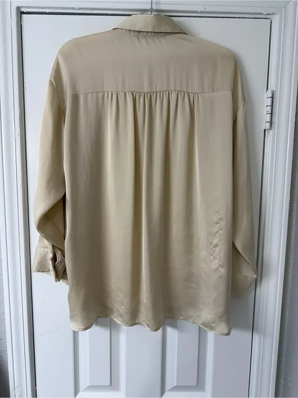 Zara Cream Pearl Button-Up Blouse Size Small Office Workwear Career Professional - Image 7