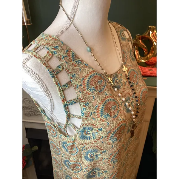 Umgee Paisley Shift Dress Sz Small Blue Orange Ladder‎ Shoulder - Image 2