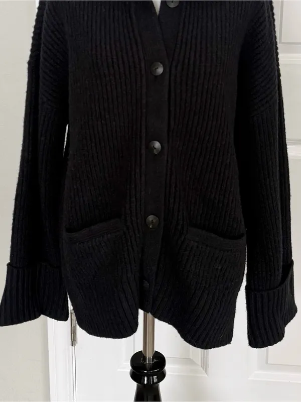 Abercrombie & Fitch Button-Up Collared Cardigan Black Size Small - Image 4