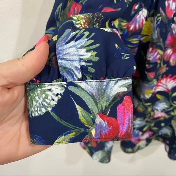 J Crew Long Sleeve‎ Flouncy Hem Dress Painted Floral Size 00 - Image 6
