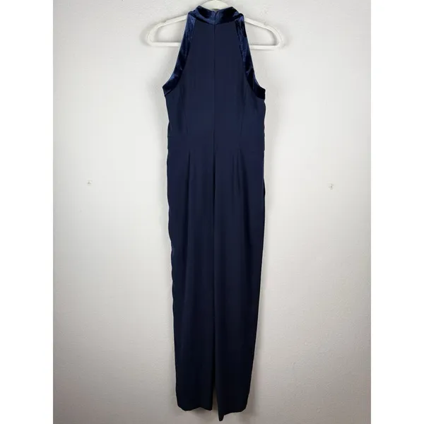1901 Women's Velvet Trim Halter Jumpsuit with Bow Dark Blue‎ Size 8 Ultrachic - Image 4