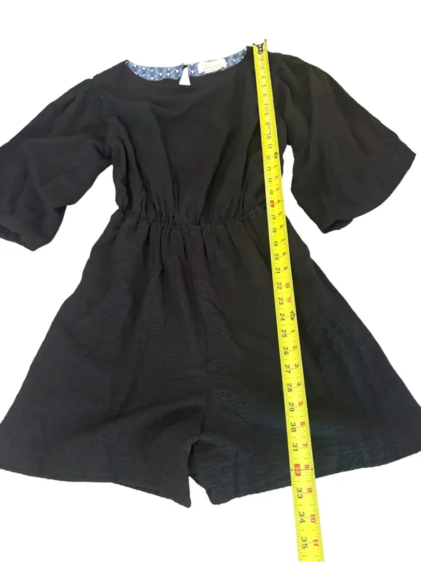 Anthropologie Francesca Balloon Sleeve Romper Elastic Waist Womens Small Black - Image 8
