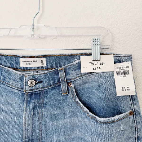 [Abercrombie & Fitch] The Baggy Mid Rise Jeans Side Slit Cuts NWT Sz 32 Long 14L - Image 12