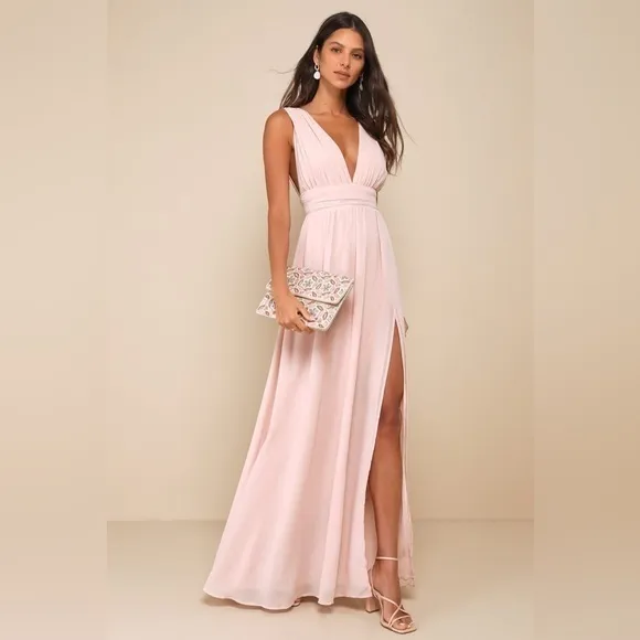 NEW Lulus Heavenly Hues Blush Maxi Dress Sz MEDIUM - Image 3