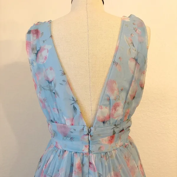 Lulus Garden Romance Organza Maxi Dress M Light Blue Floral Print Formal Wedding - Image 9